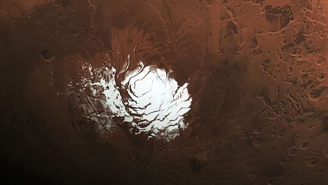 Polo sur de Marte, uno de los planetas más importantes en la carrera espacial  en el siglo XXI. 