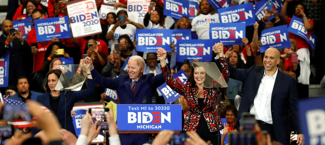 Joe Biden with Kamala Harris, Gretchen Whitmer, Cory Booker