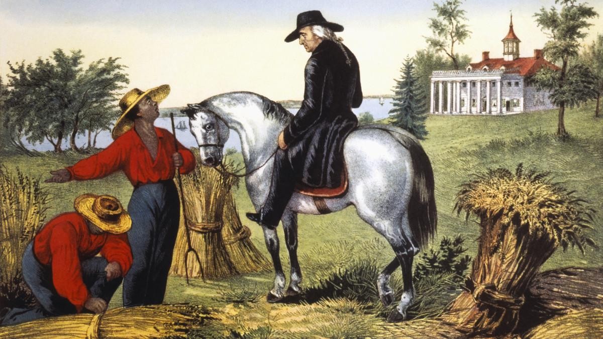 George Washington speaking with his slaves at Mount Vernon, 1797.