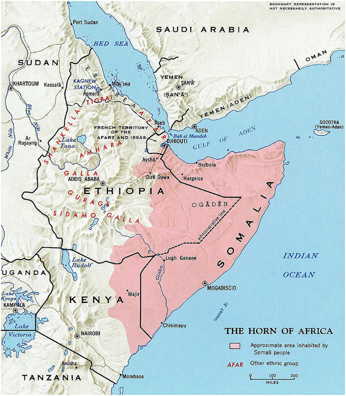 Mapa de lo que se consideraba la Gran Somalia