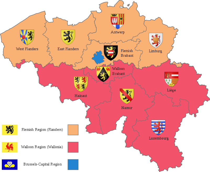 Provinces of Belgium with CoA-en.svg