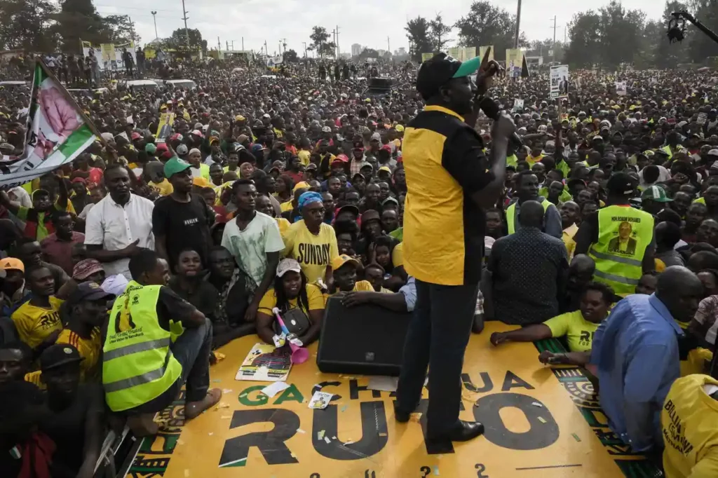 El actual vicepresidente y candidato a la presidencia, William Rutto, en un acto de campaña