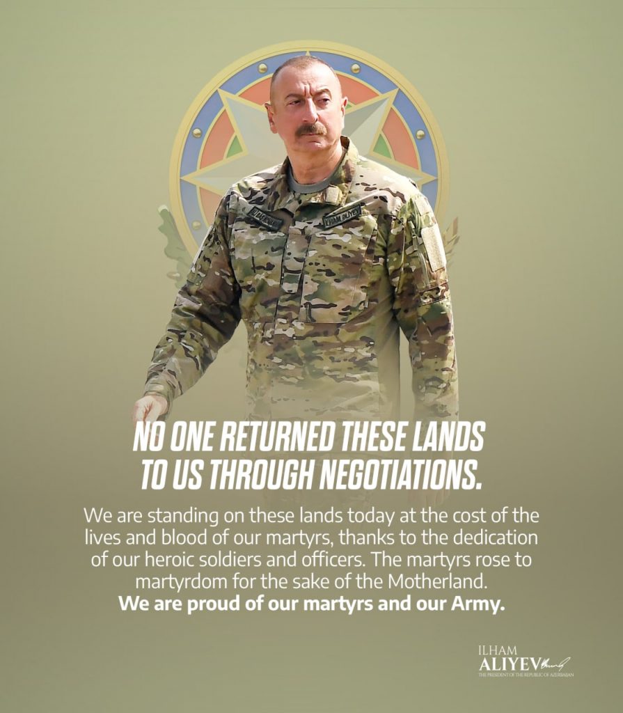 Cartel publicado por el presidente azerí, Ilham Aliyev, en sus redes sociales