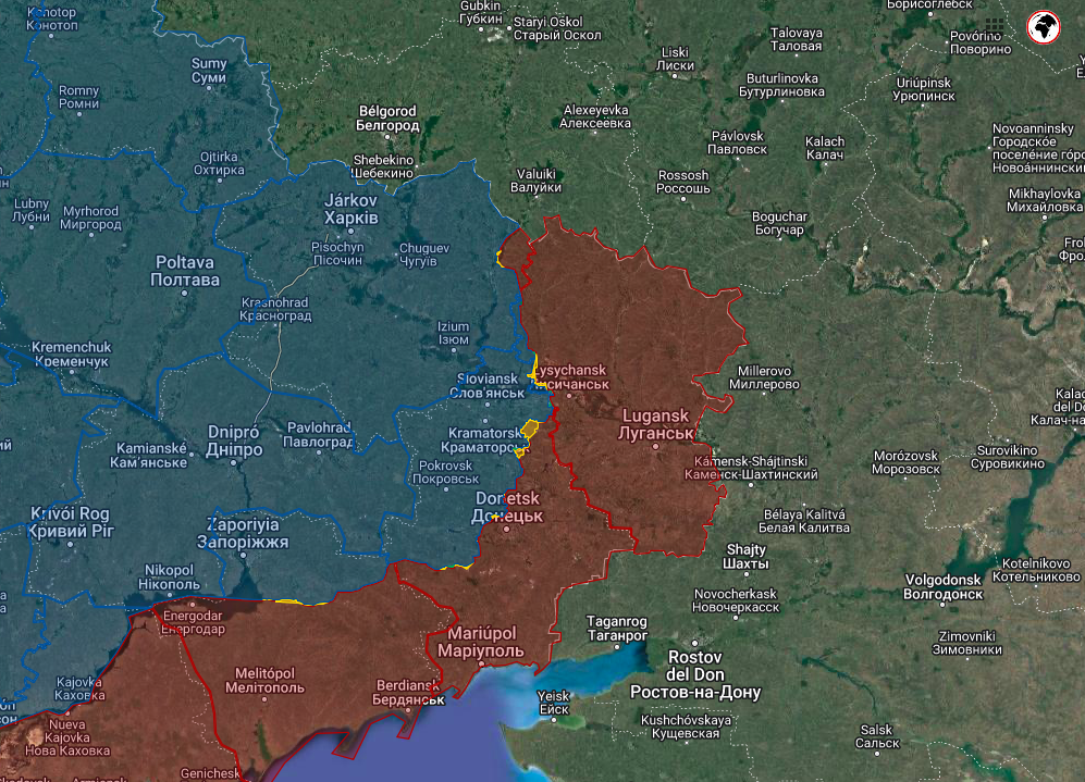 Situación general en el frente del Donbas a fecha de 21 de febrero. Bajmut es uno de los principales campos de batalla.