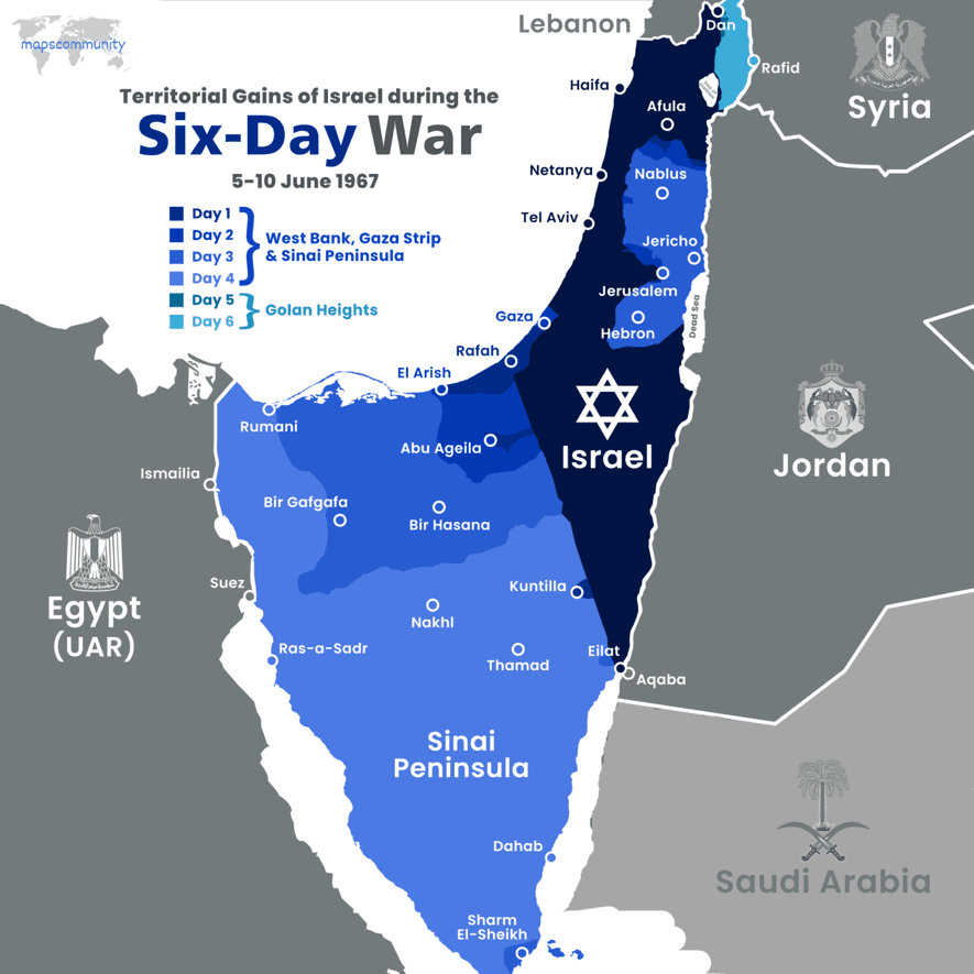 Ganancias territoriales de Israel durante la Guerra de los Seis Días