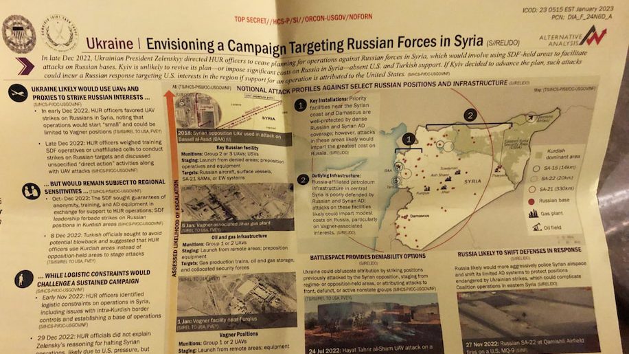 Uno de los documentos revelados tras las filtraciones del Pentágono detalla las posibles operaciones ucranianas en Siria contra Rusia.