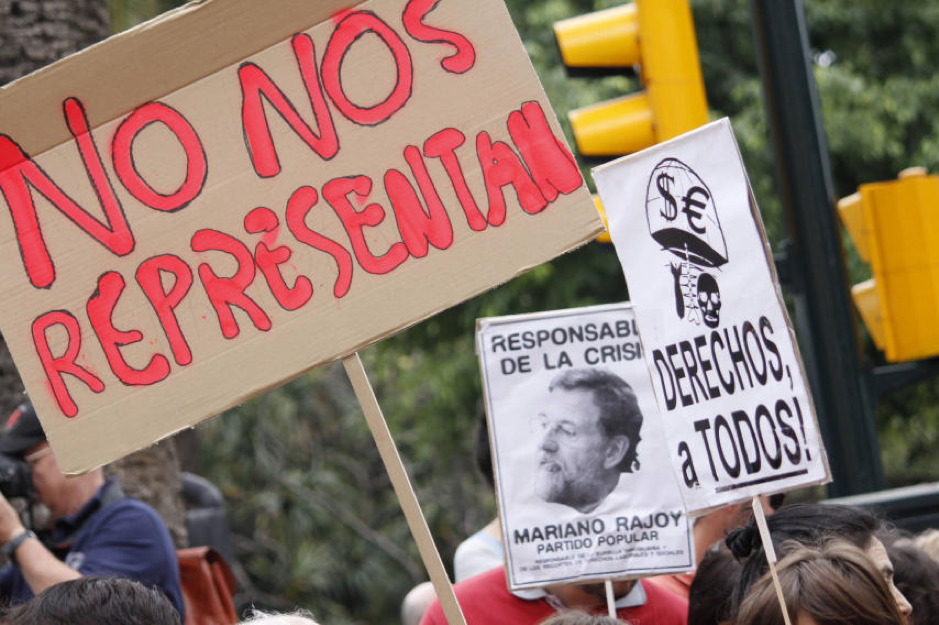 Manifestaciones del 15-M bajo el lema “no nos representan”.