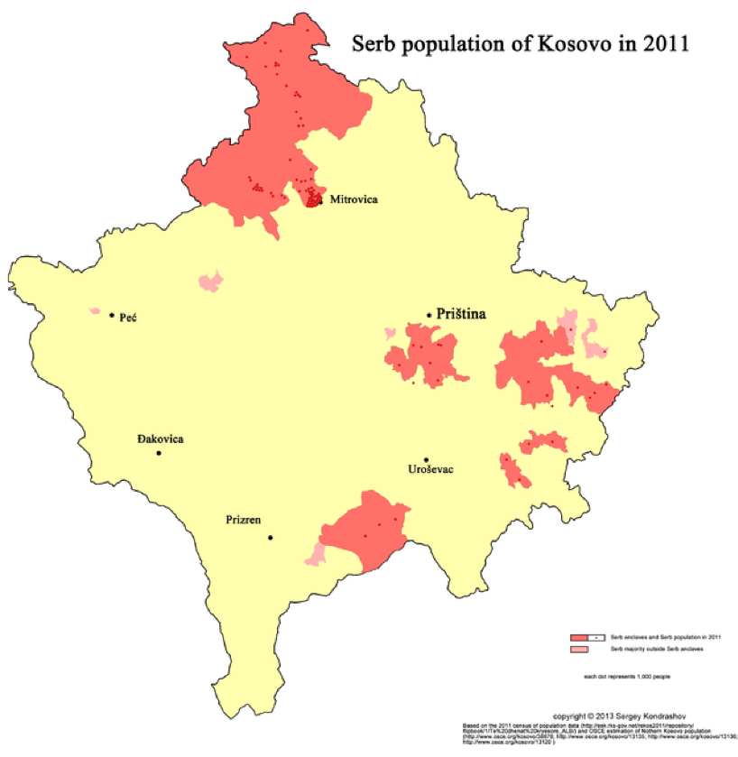Principales focos de población serbokosovar, origen de muchas de las tensiones entre Serbia y Kosovo