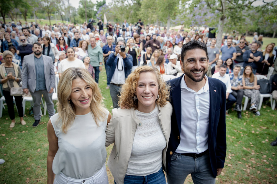 Yolanda Díaz durante un mitin electoral de Con Andalucía en Sevilla. Sumar es una de las formaciones más perjudicadas por las elecciones anticipadas.