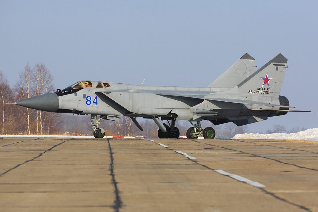 Caza MiG-31 de la Fuerza Aérea de Rusia.