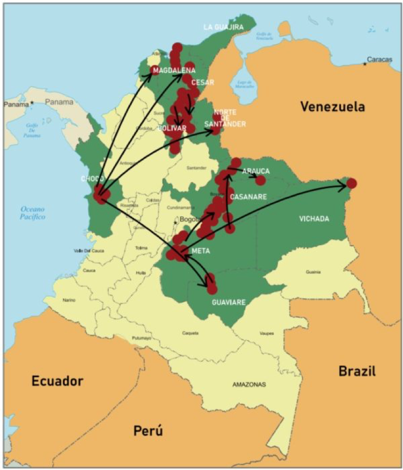 - Expansión de las autodenominadas AGC en varios departamentos de Colombia.