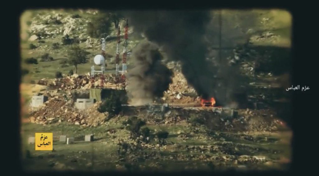 Imagenes publicadas por Hezbollah del ataque realizado contra fuerzas israelíes en la sección norte de los Altos del Golán