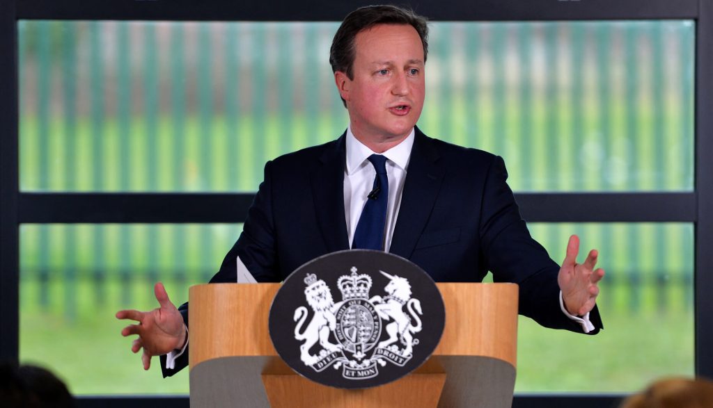 David Cameron en un acto público cuando era primer ministro del Reino Unido. 