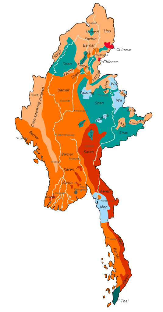 Distribución étnica en Myanmar. 