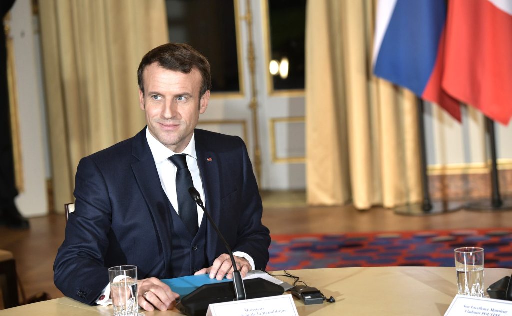 Emmanuel Macron, presidente de Francia, participa en el Cuarteto de Normandía en diciembre de 2019