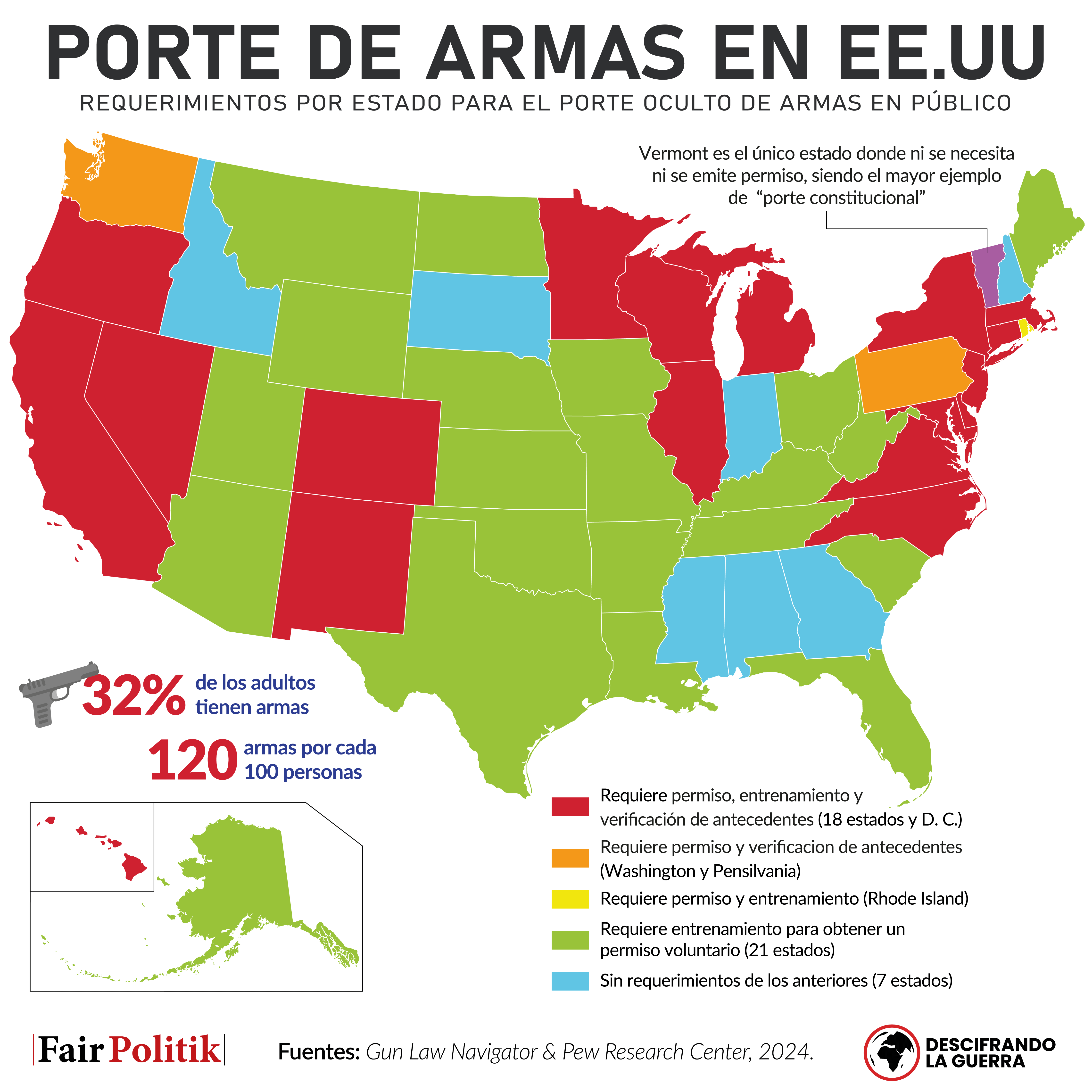 Mapa "Porte de armas en EEUU"