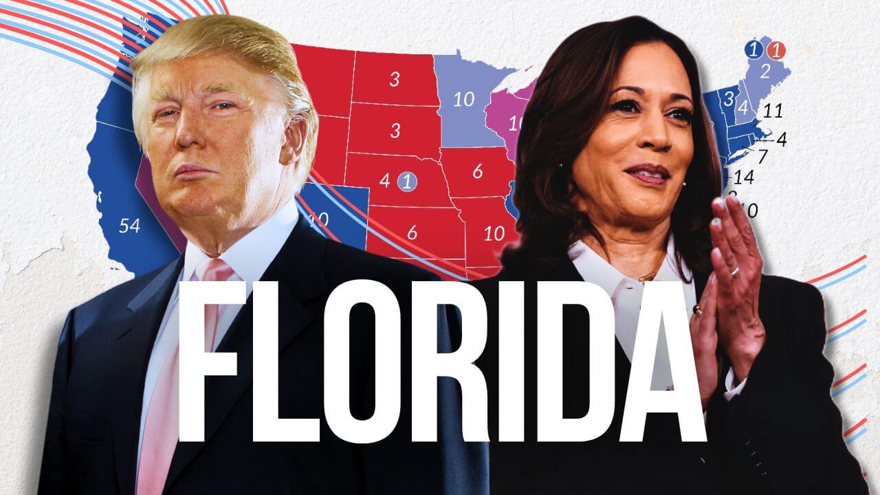 Donald Trump, candidato del Partido Republicano, y Kamala Harris, candidata del Partido Demócrata. Florida otorga 30 compromisarios.