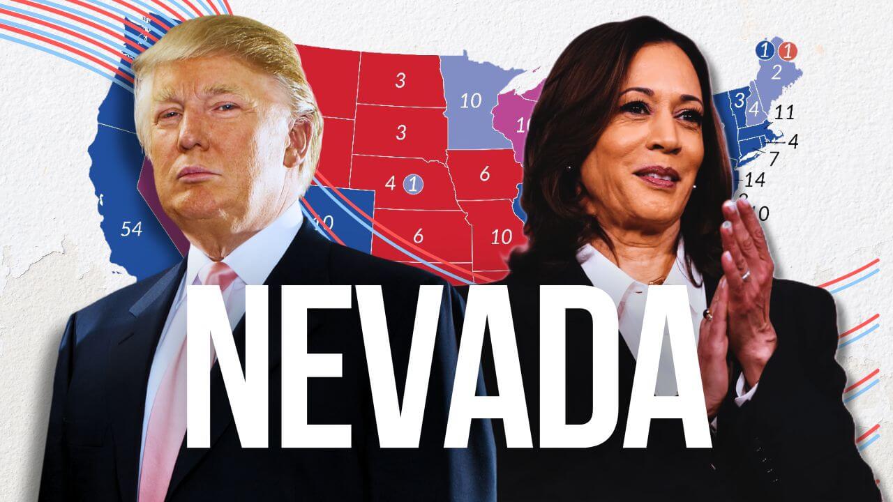 Donald Trump, candidato del Partido Republicano, y Kamala Harris, candidata del Partido Demócrata. Nevada otorga 16 compromisarios.
