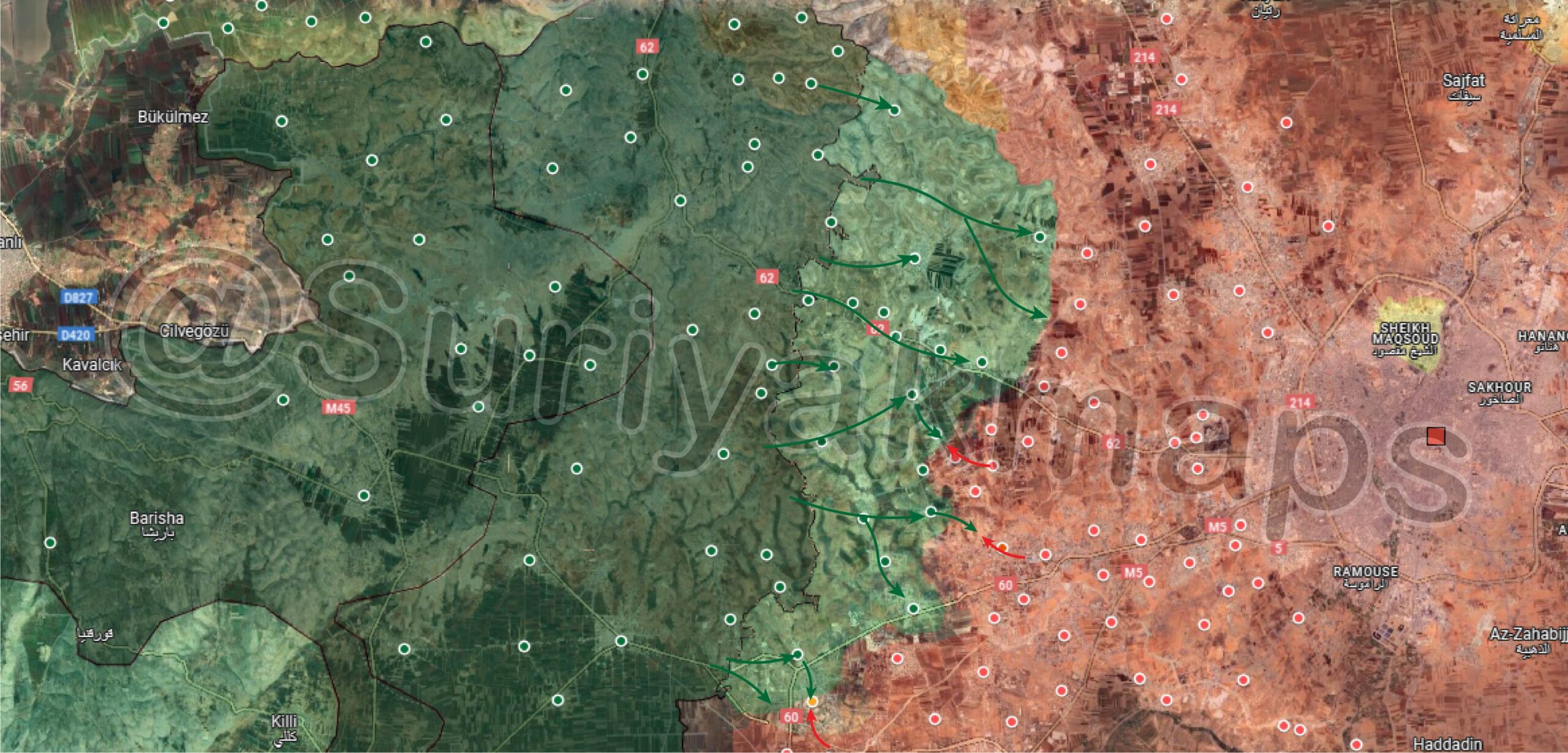Avances de HTS durante el 27 de noviembre al oeste de Alepo, Siria.
