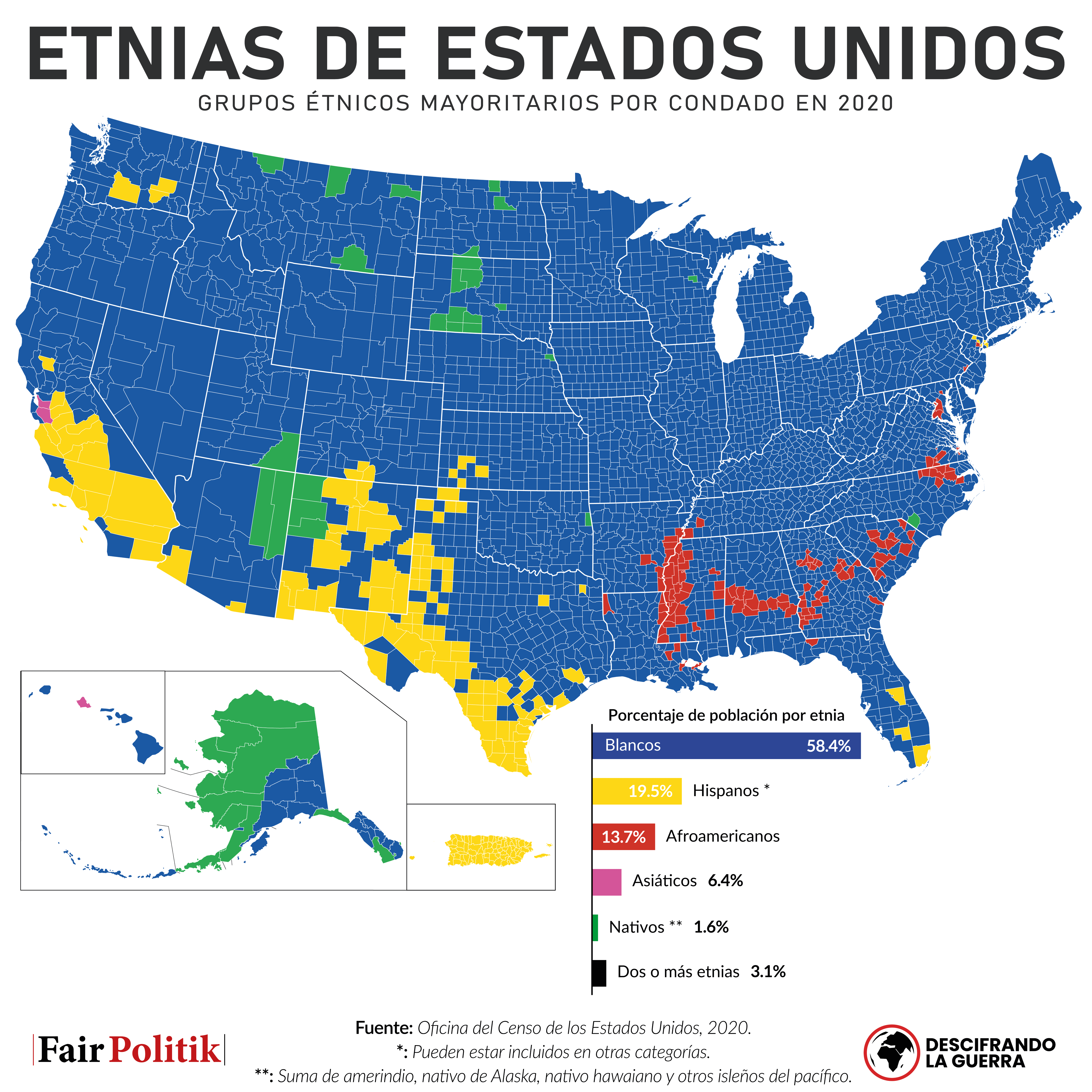 Mapa de la diversidad étnica de Estados Unidos. En este sentido, las deportaciones ordenadas por Donald Trump impactarán a los países centroamericanos, pero también a la propia economía de Estados Unidos.