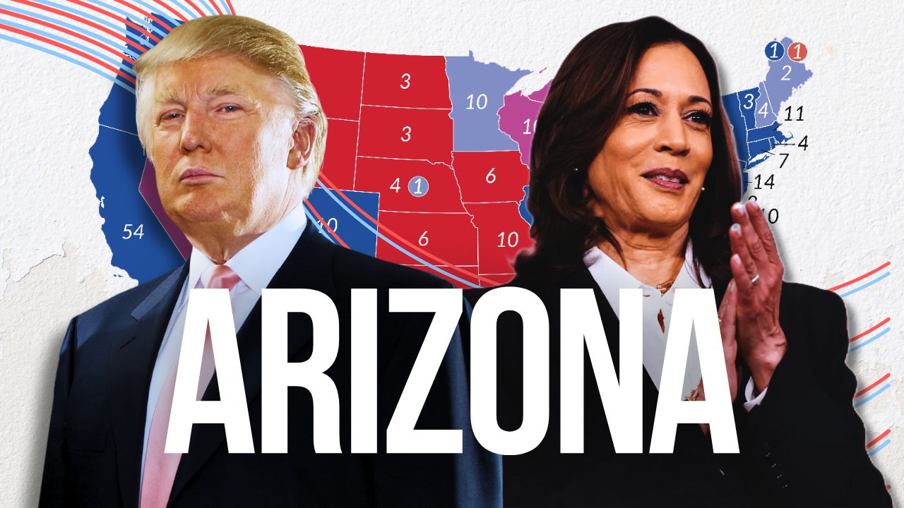 Donald Trump, candidato del Partido Republicano, y Kamala Harris, candidata del Partido Demócrata. Arizona otorga 11 compromisarios.