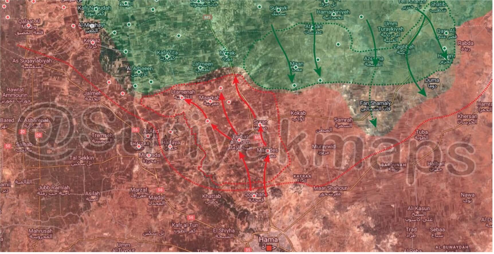 Recuperación de terreno por parte del SAA al norte Hama frente a HTS. 