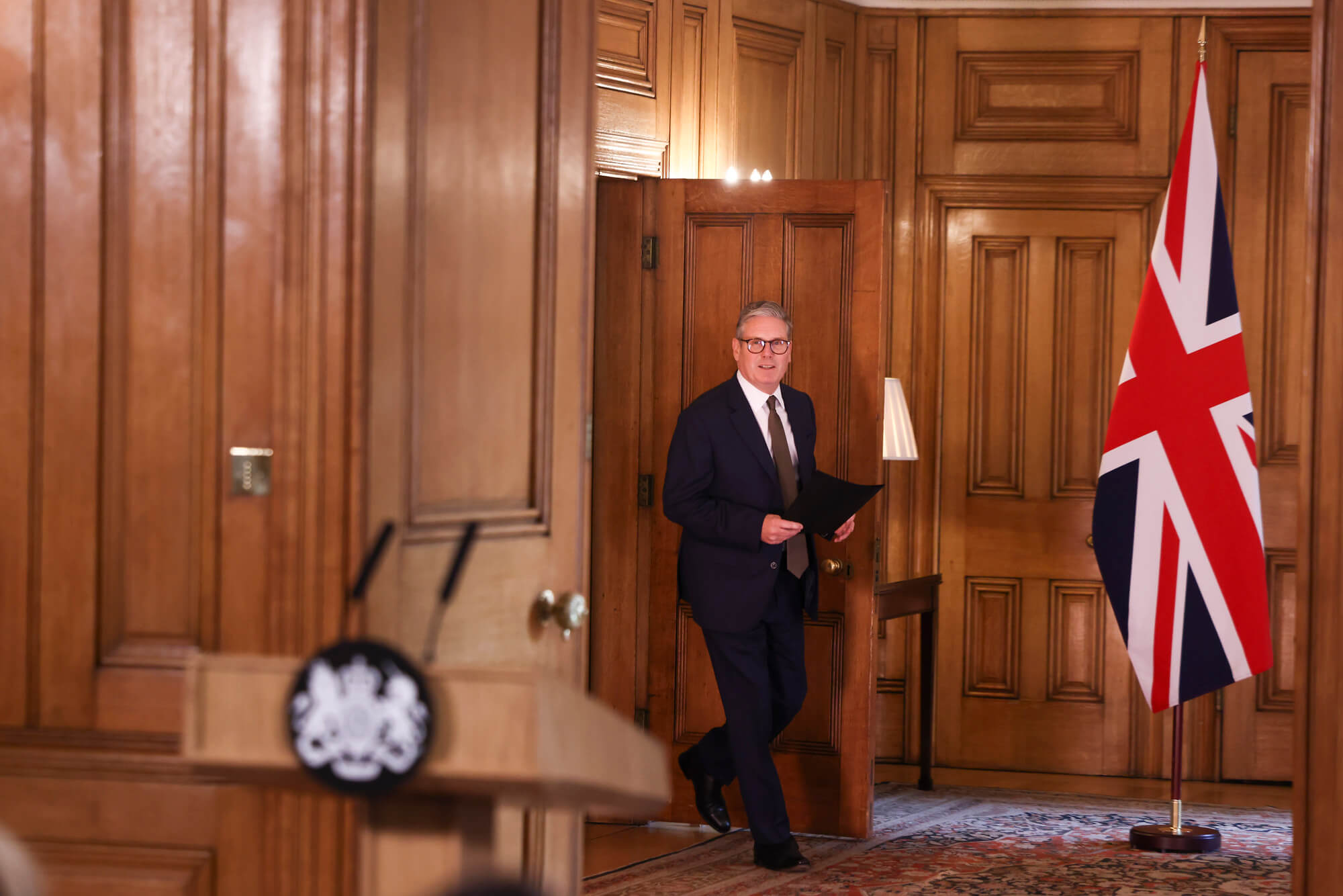 Keir Starmer, primer ministro de Reino Unido y líder del Partido Laborista, en una comparecencia pública celebrada en Downing Street.
