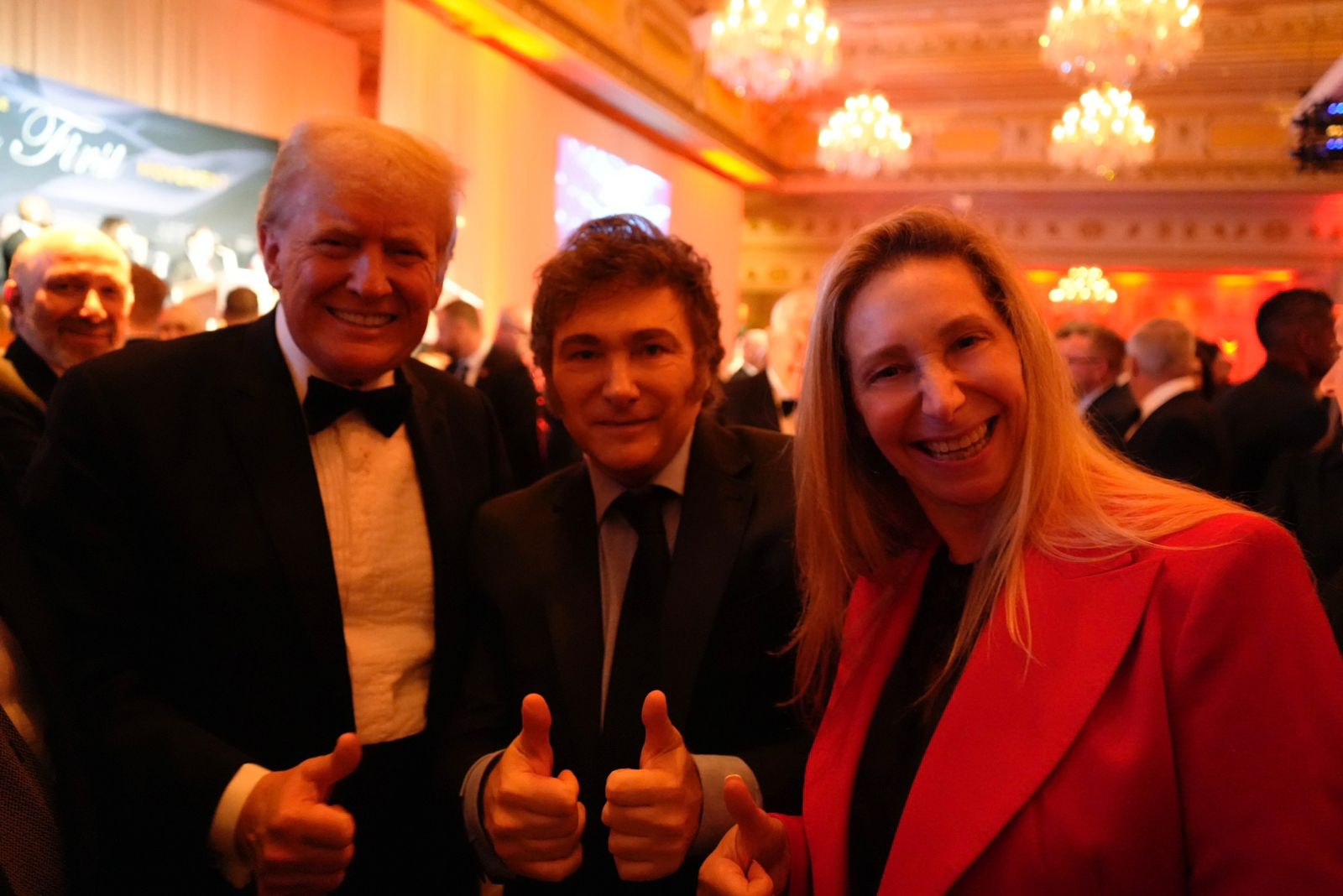 Donald Trump, presidente electo de EEUU, Javier Milei, presidente de Argentina, y Karina Milei, secretaria de la Presidencia