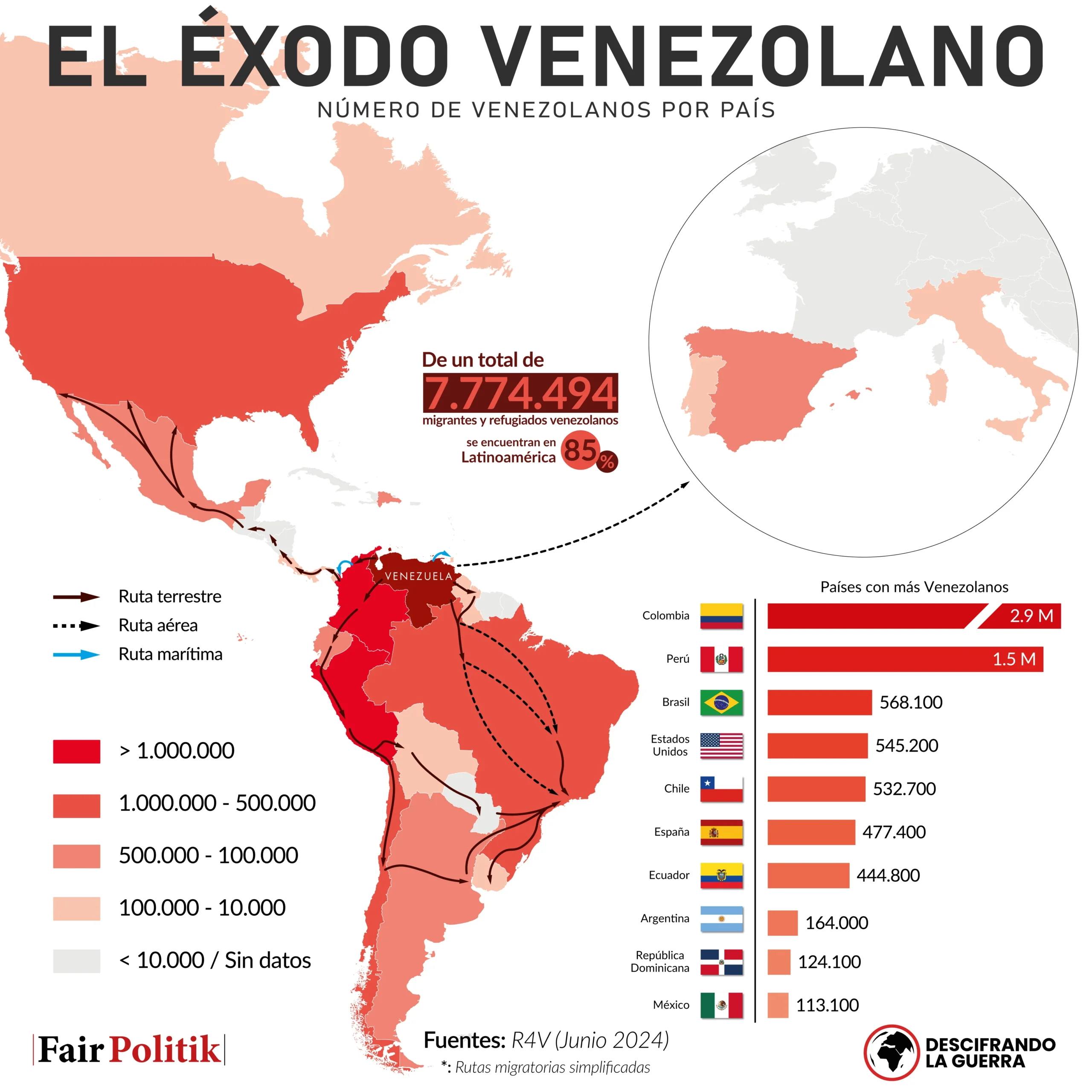 Mapa sobre el éxodo venezolano