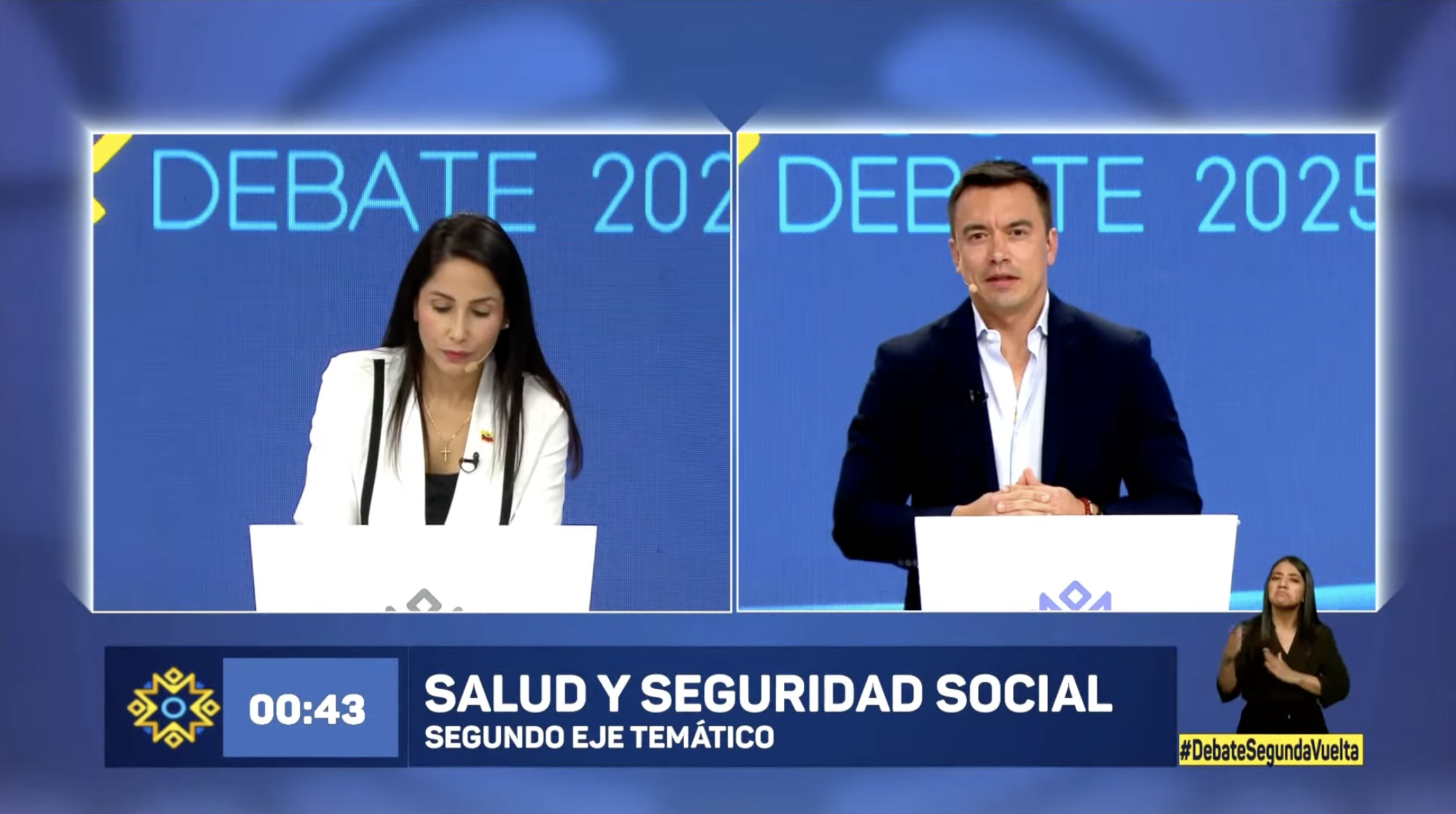 Debate entre Luisa González y Daniel Noboa antes de la segunda vuelta de las elecciones en Ecuador.