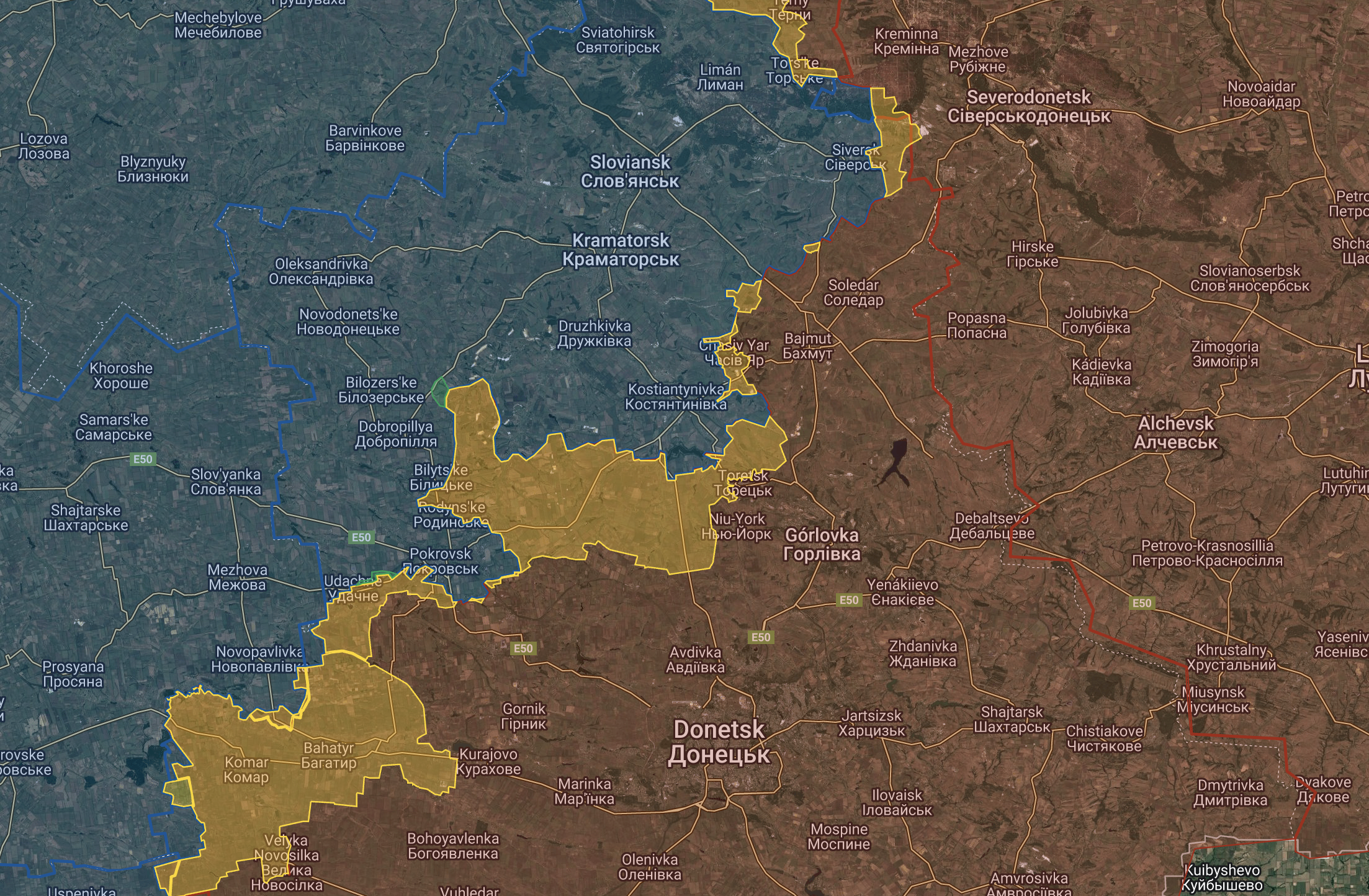 Situación del frente de Donetsk a mediados de agosto del año 2025.