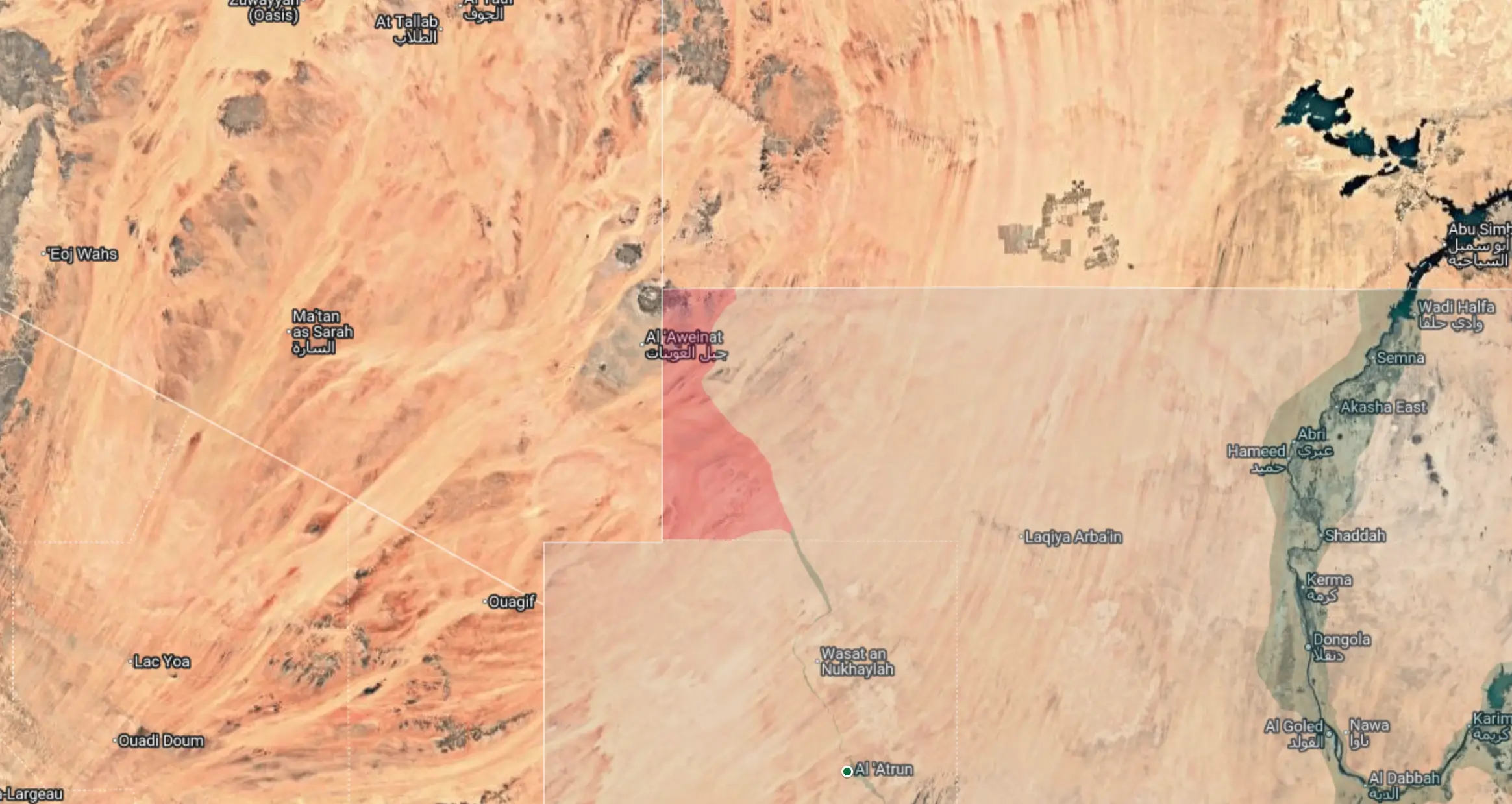 Situación del frente norte de la guerra de Sudán. El color verde indica el control territorial de las Fuerzas Armadas Sudanesas (SAF); el rojo, de las Fuerzas de Apoyo Rápido (RSF); y las zonas en color opaco corresponden a territorio no controlado por ningún bando, en su mayoría desértico e inhabitable.