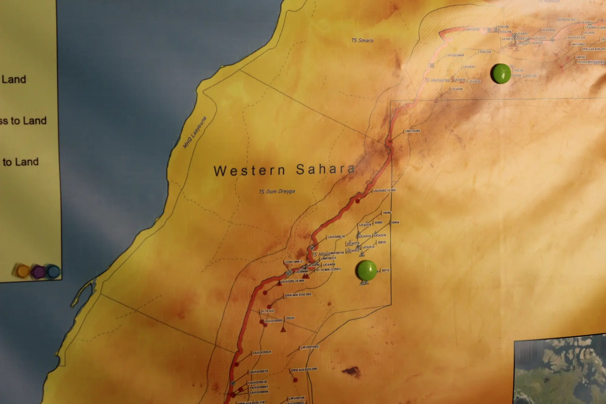 Mapa que muestra la ubicación de una parte del muro construido por Marruecos en el Sáhara Occidental.