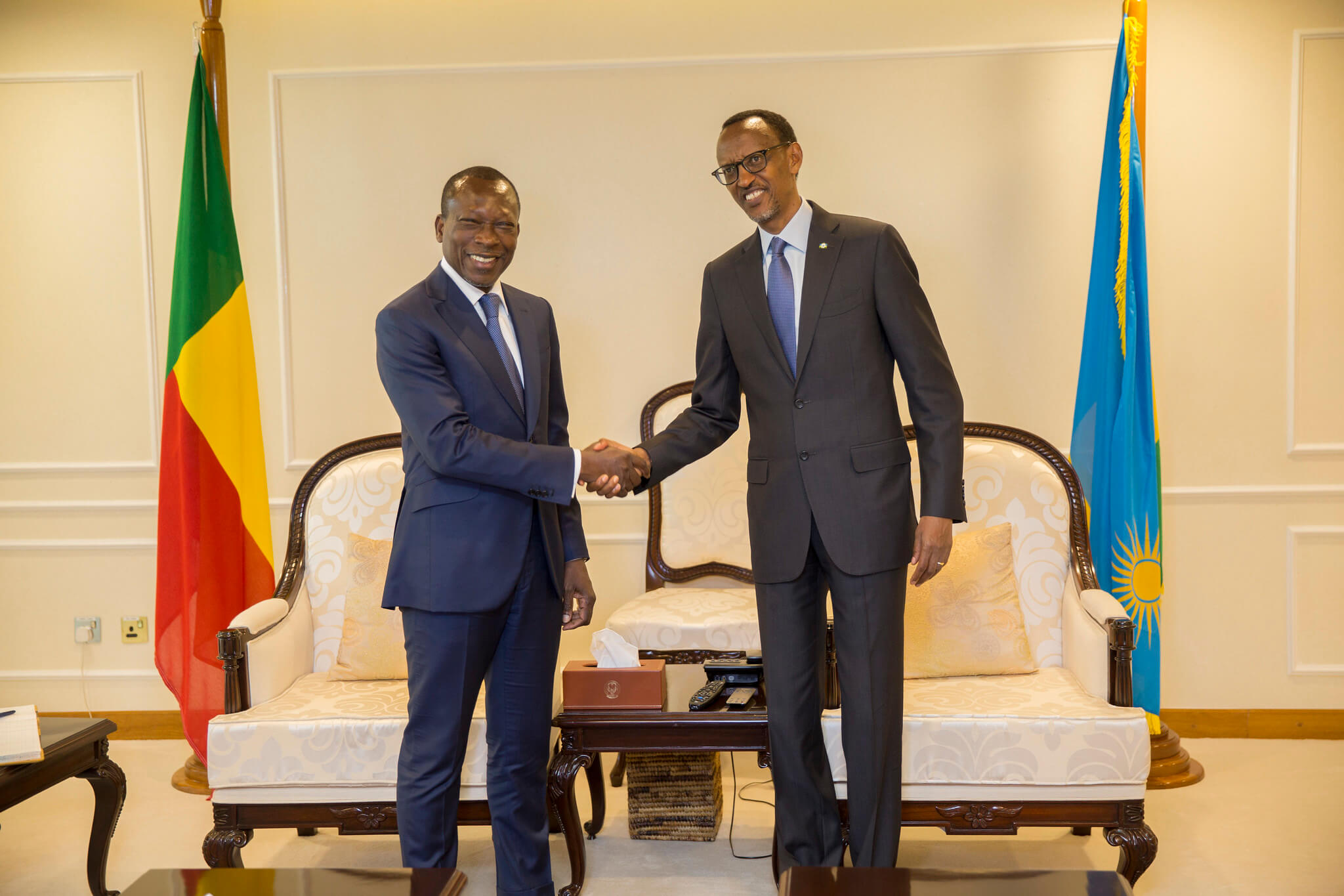 Patrice Talon, presidente de Benín, se reúne con su homólogo ruandés, Paul Kagame.