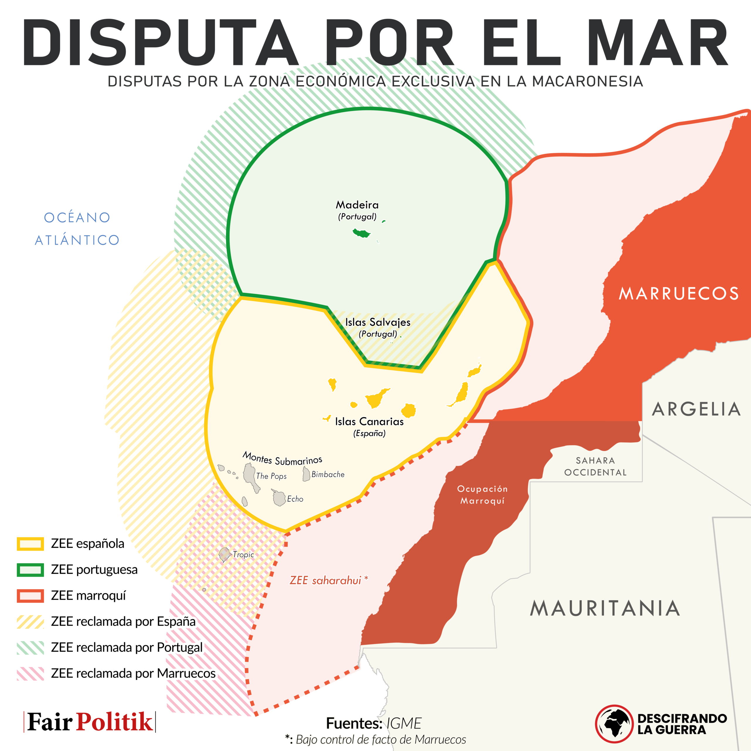 Disputa por el mar entre Marruecos, Portugal y España. 