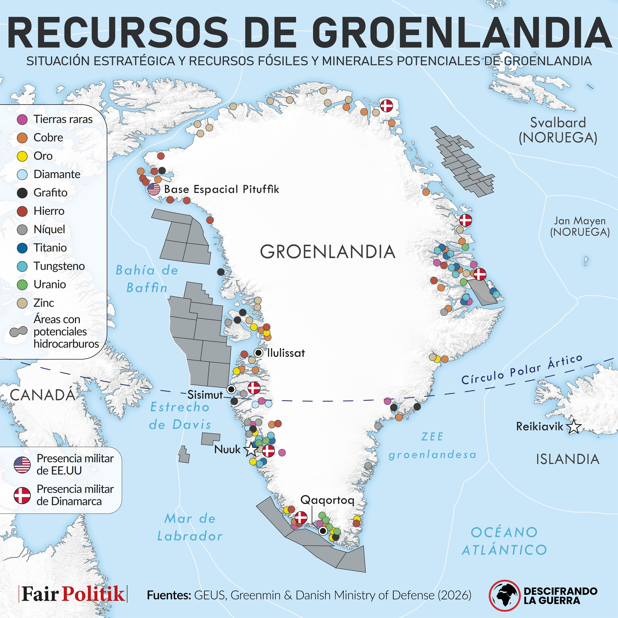 Mapa de los recursos naturales de Groenlandia