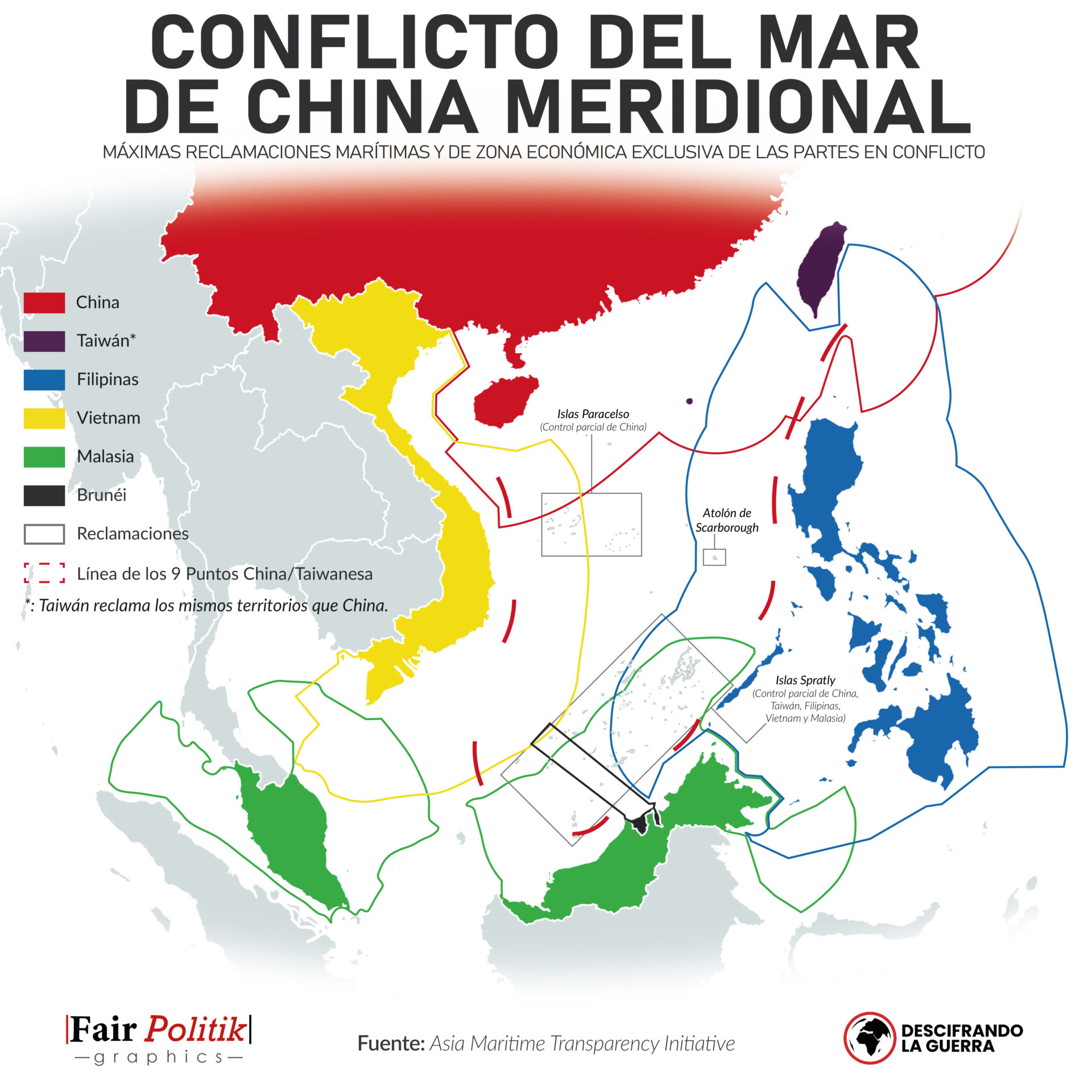 Mapa del conflicto del mar de China Meridional. 