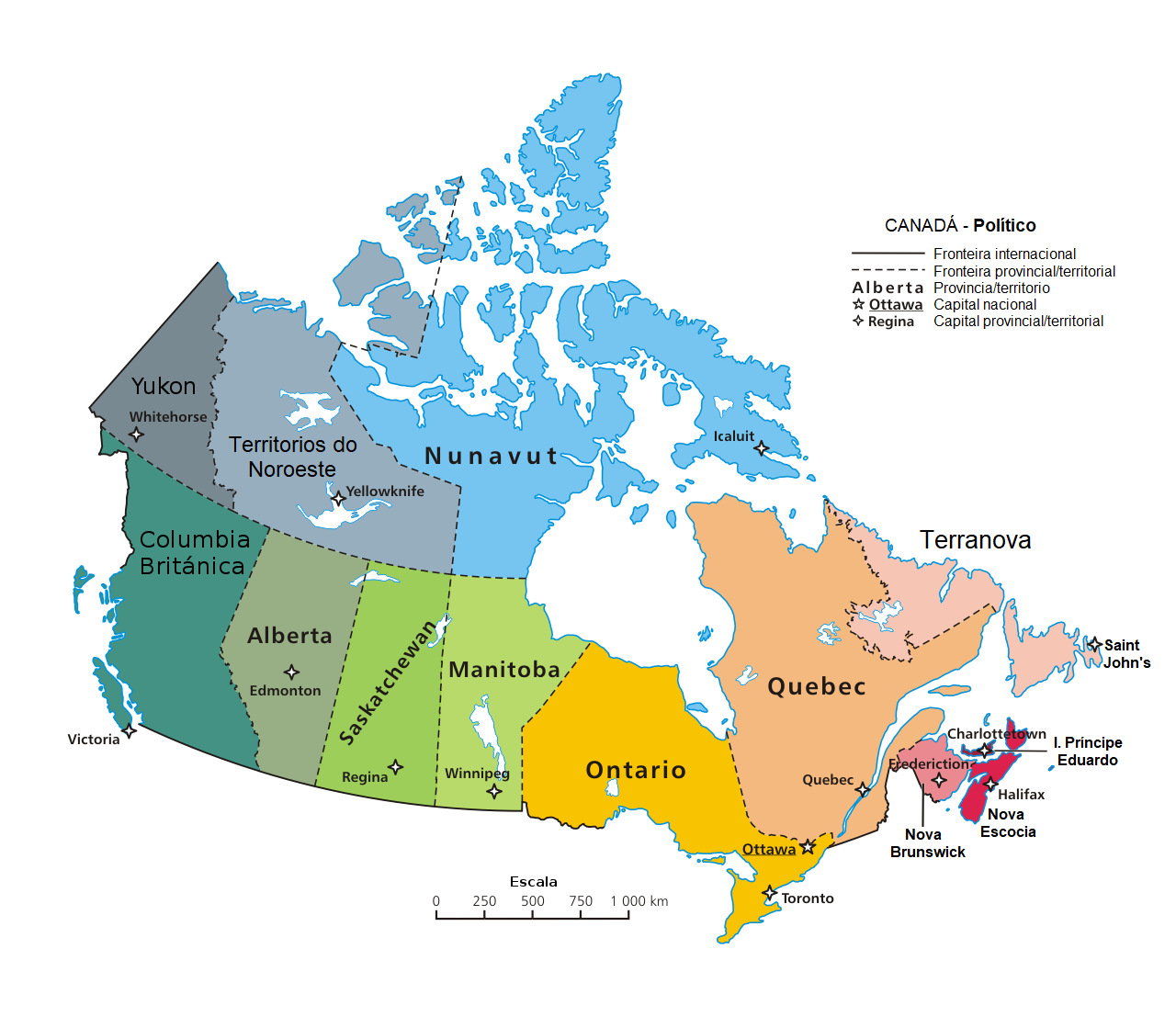 Mapa de las provincias de Canadá. 