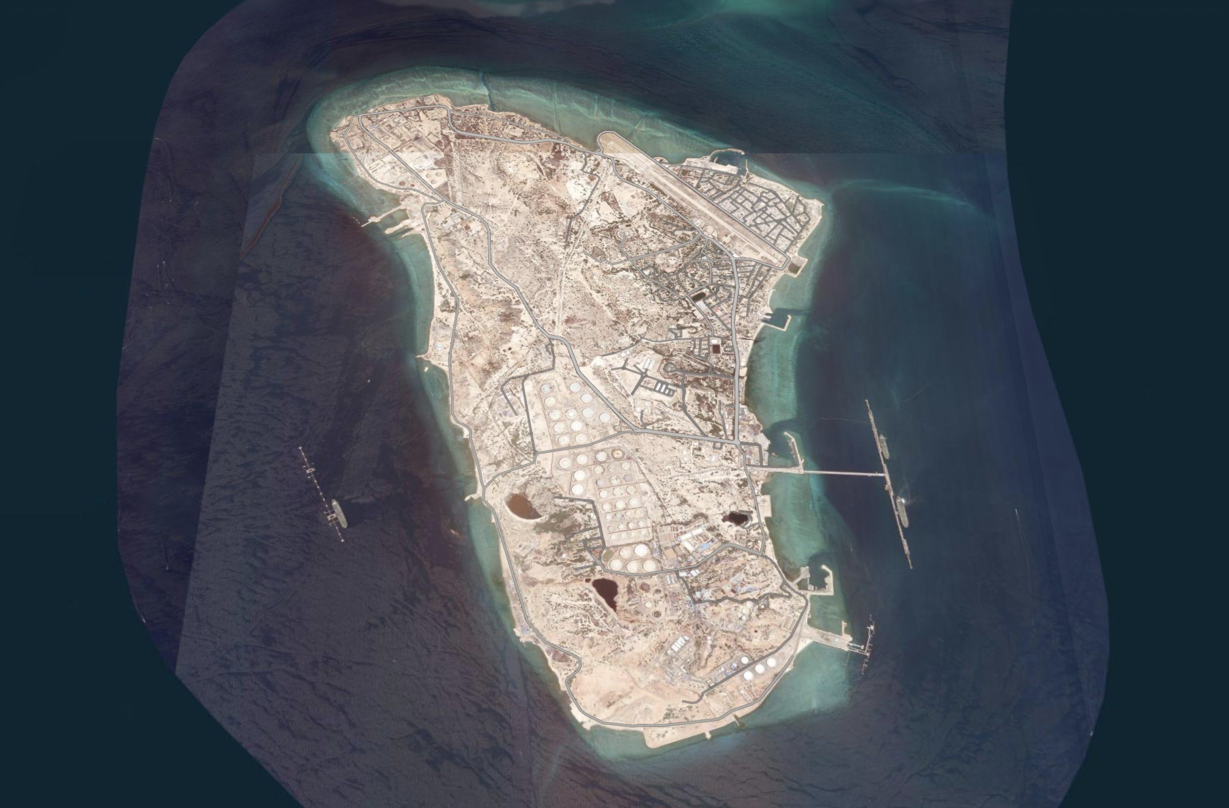 Vista satelital de la isla de Kharg.